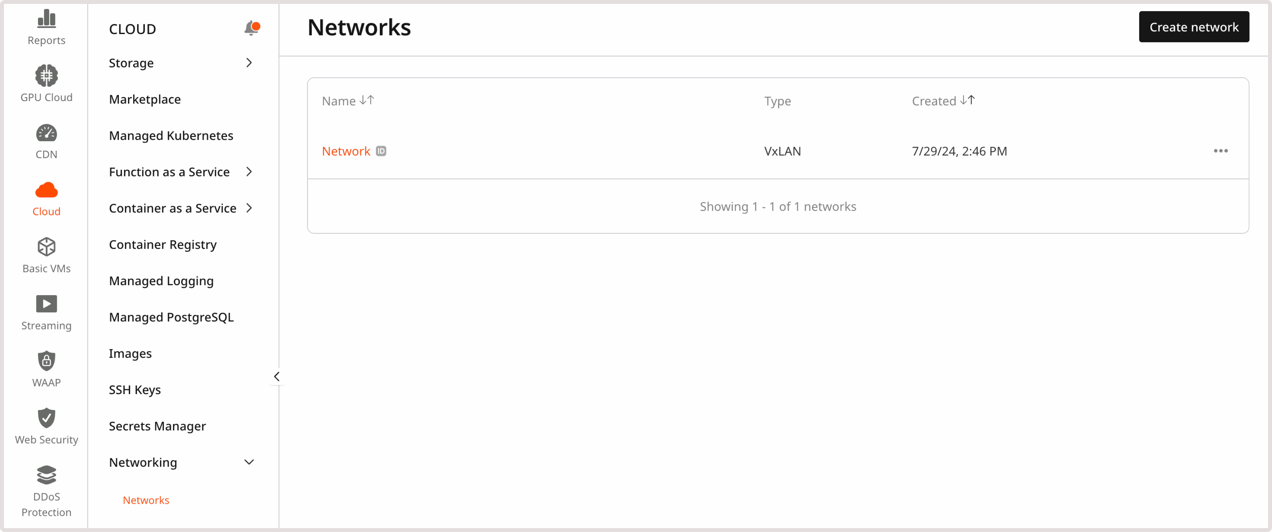Networks page in the Customer Portal