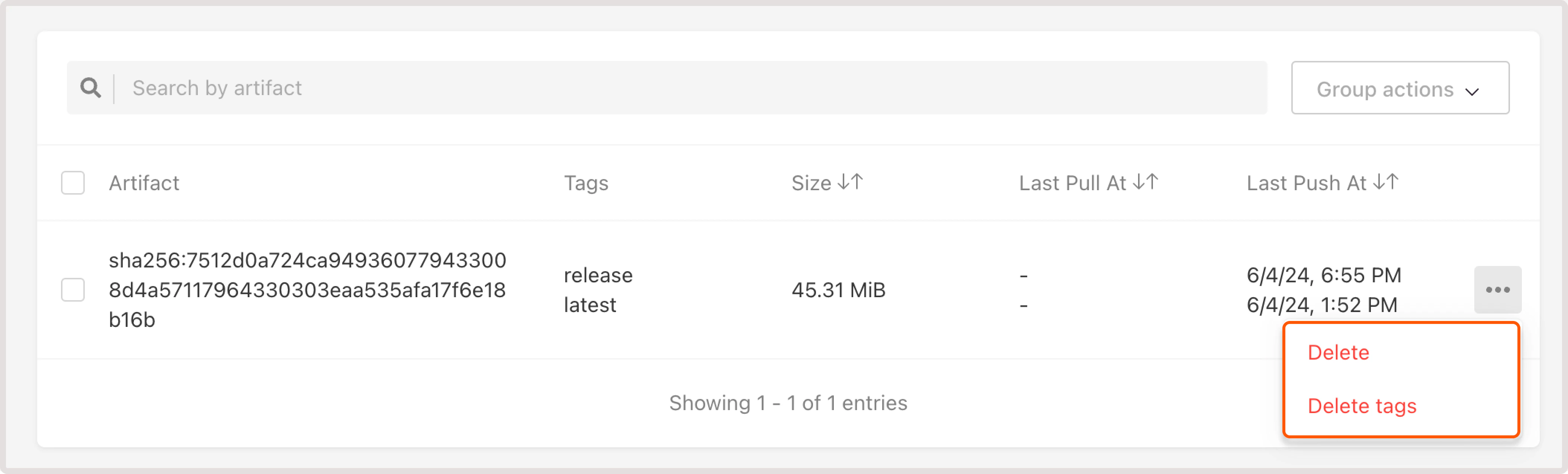 Image settings with the highlighted delete and delete tags buttons