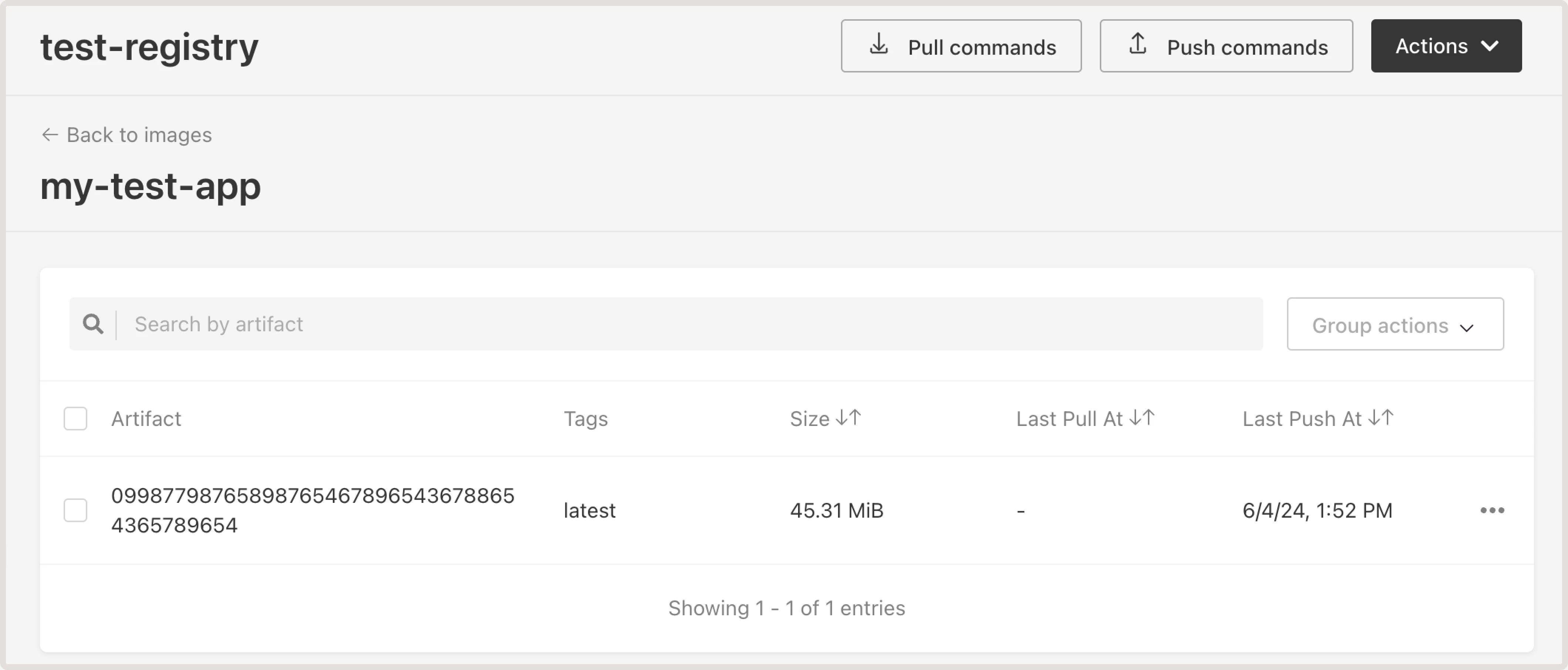 Images tab with the list of image artifacts