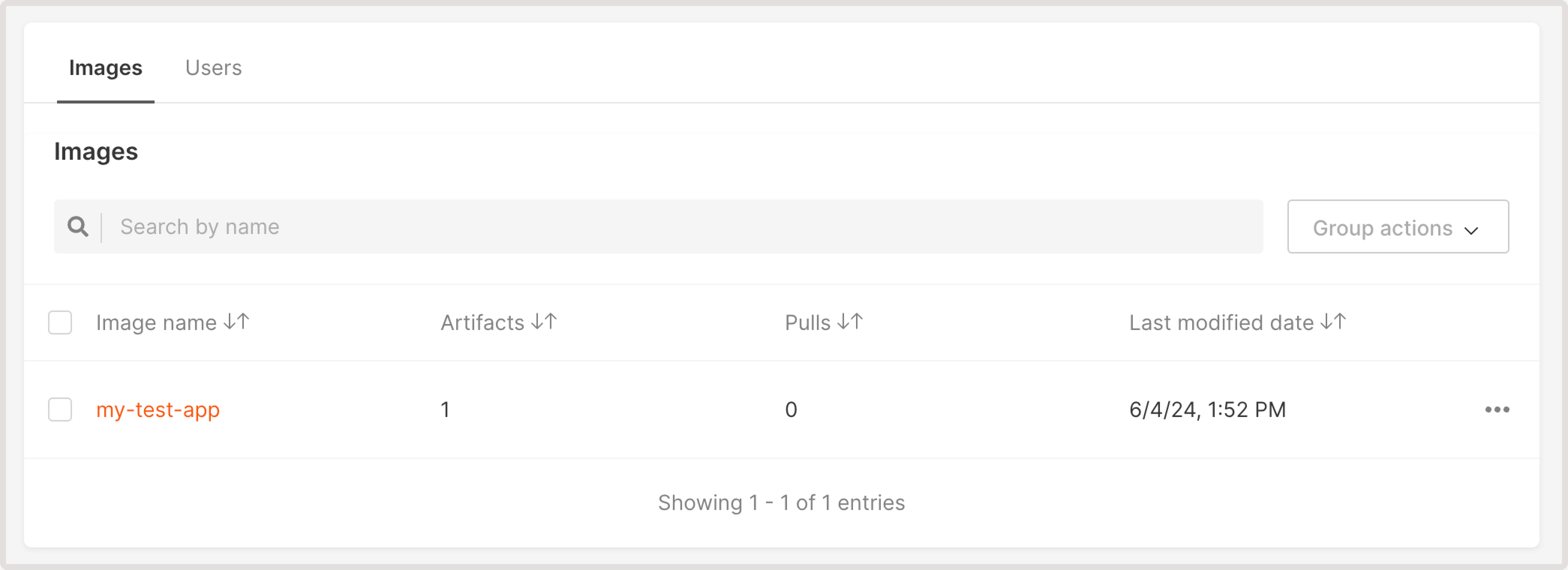 Images tab in the registry overview