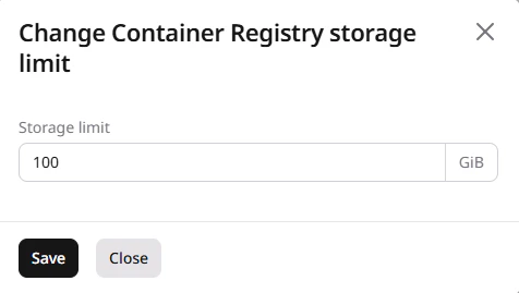 A confirmation dialog to change storage limit