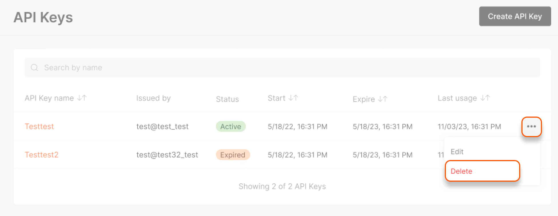 Delete an API key