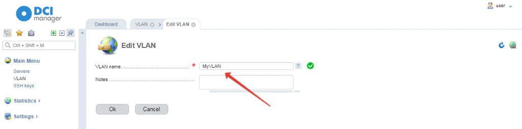 Type a name for VLAN