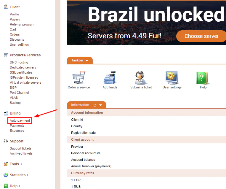 Auto payment tab
