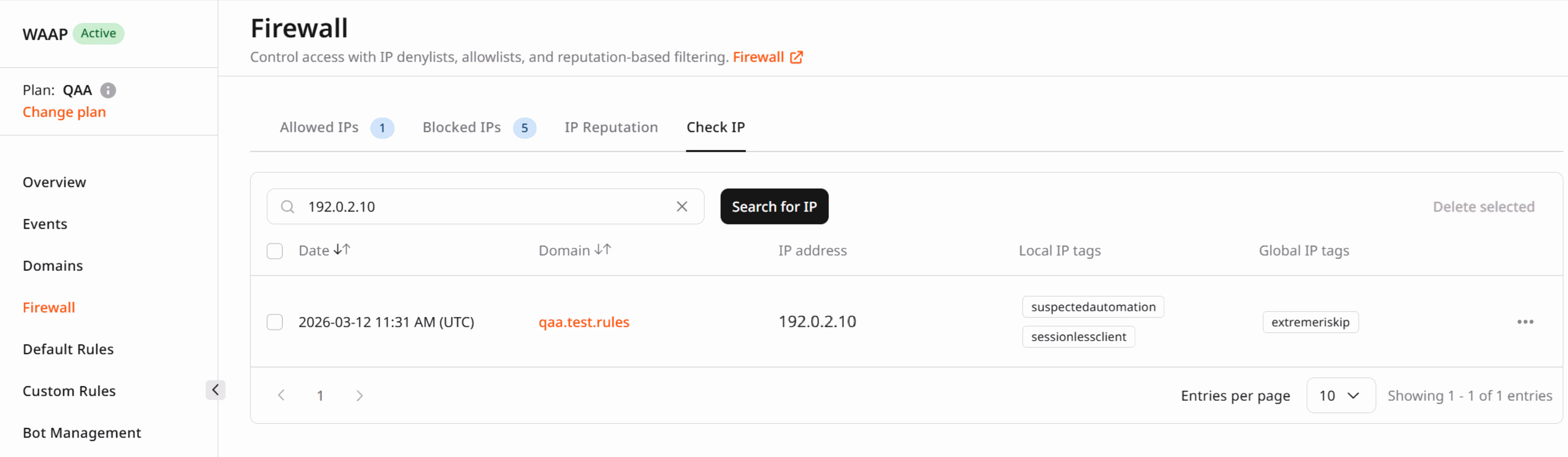 Check IP results table