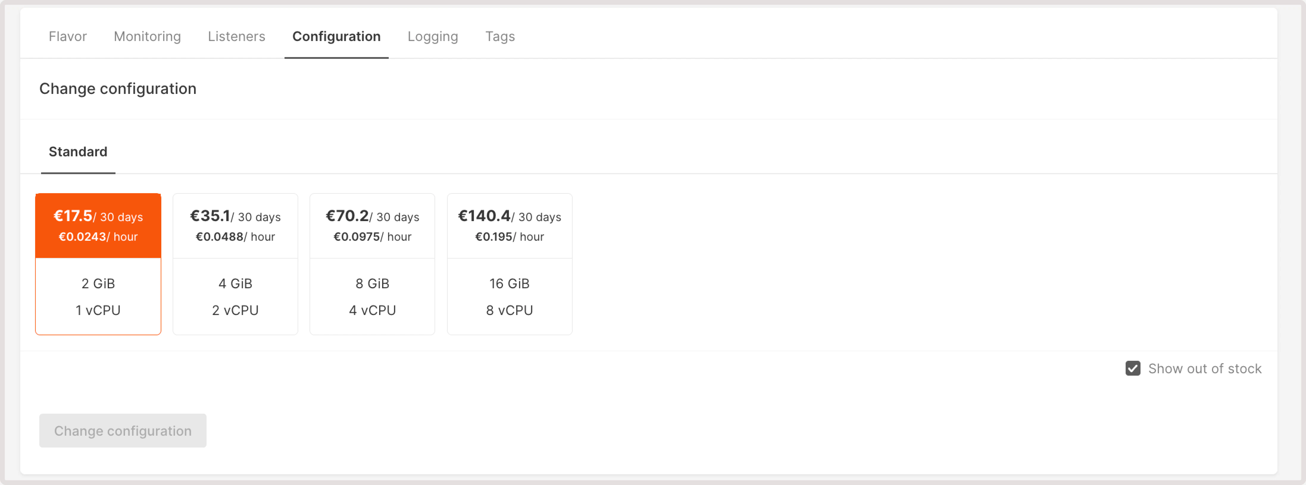 Configuration tab settings