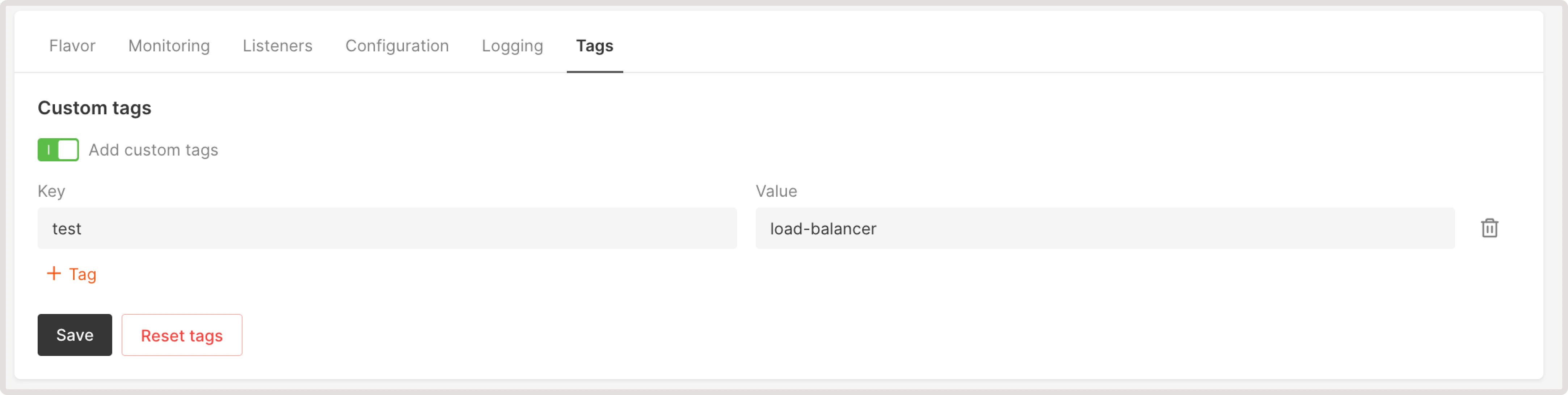 Tags tab settings