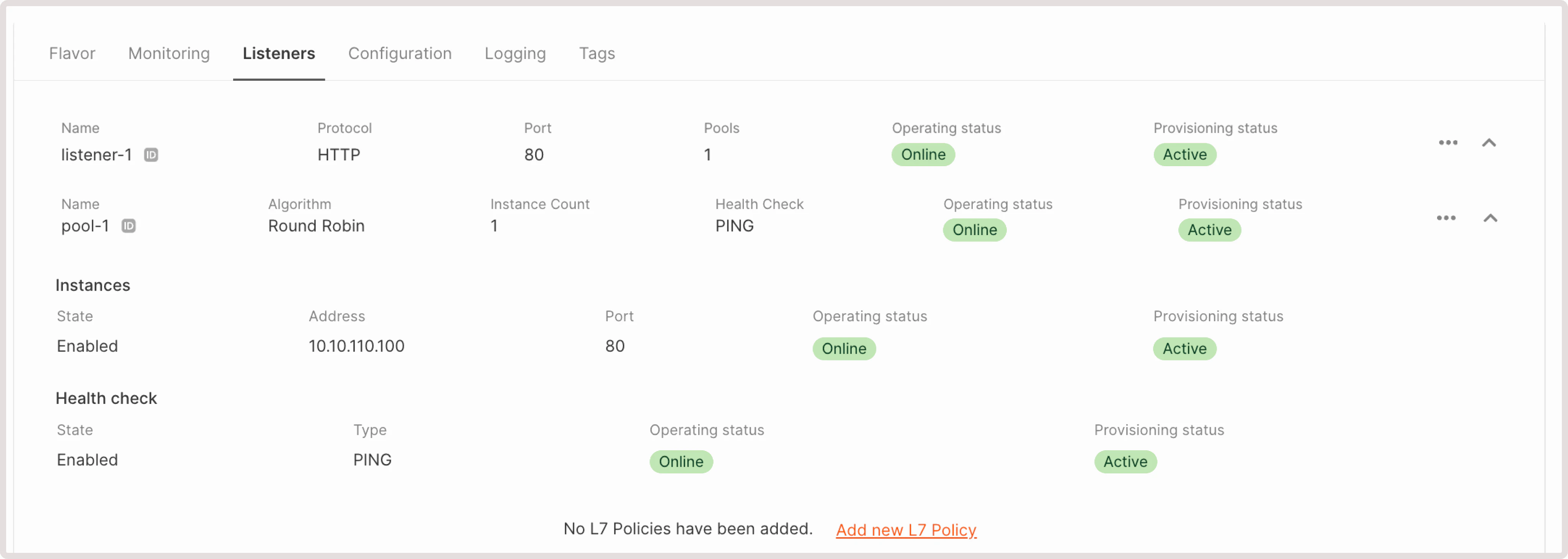 Listeners tab with pool settings