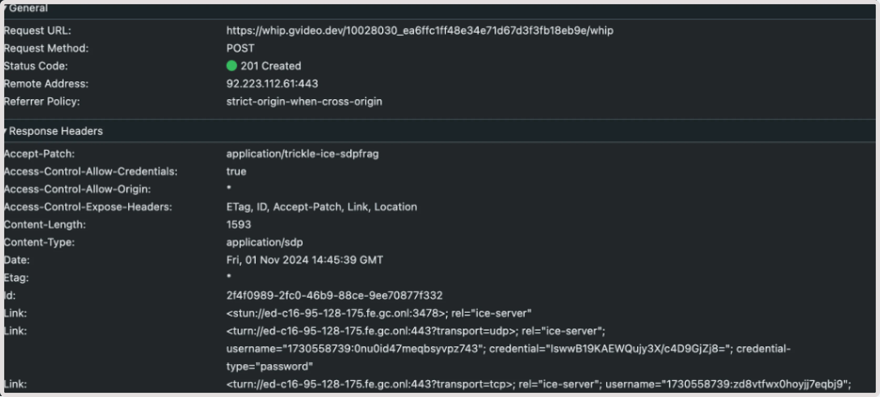Example data in Link headers