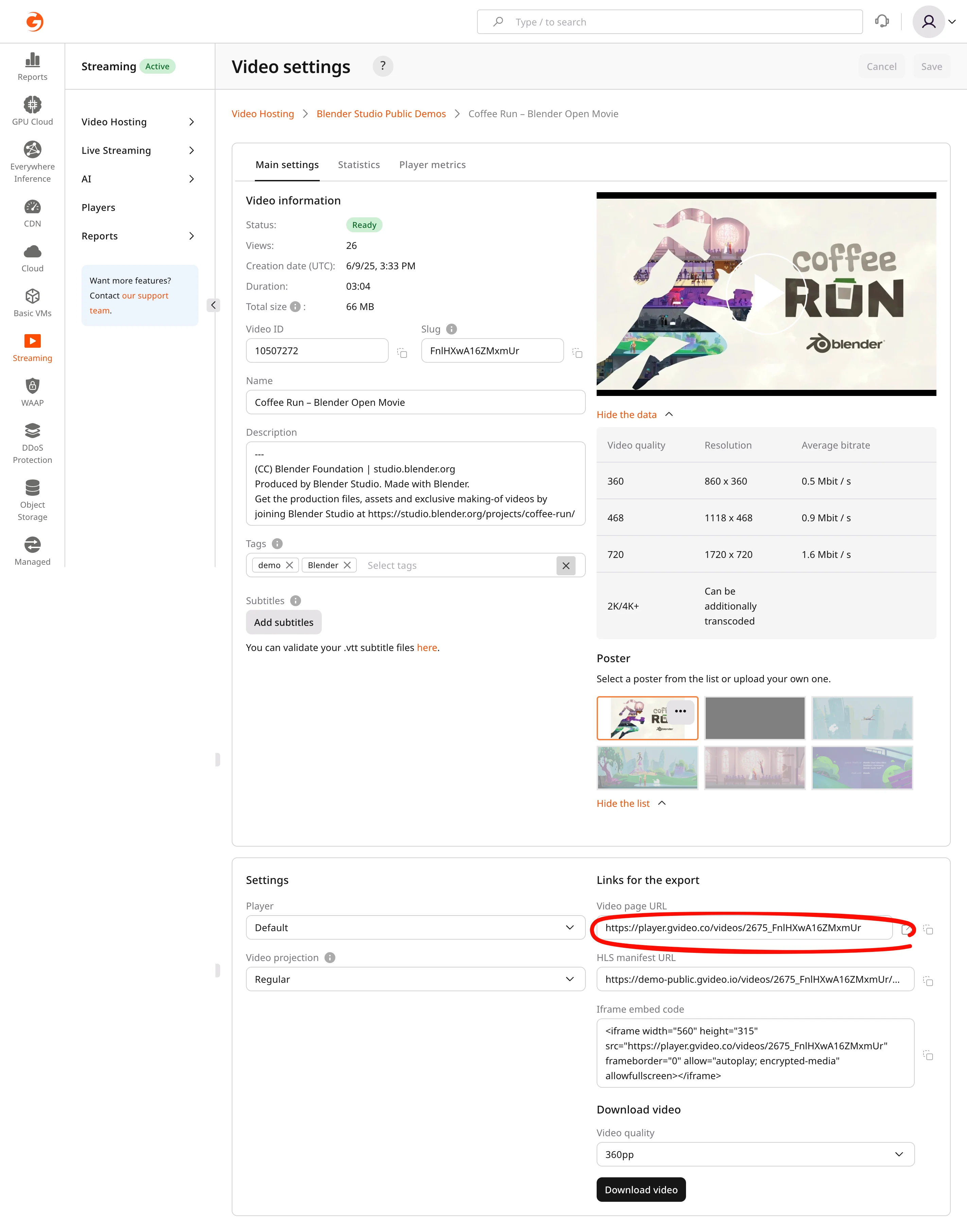 Export tab