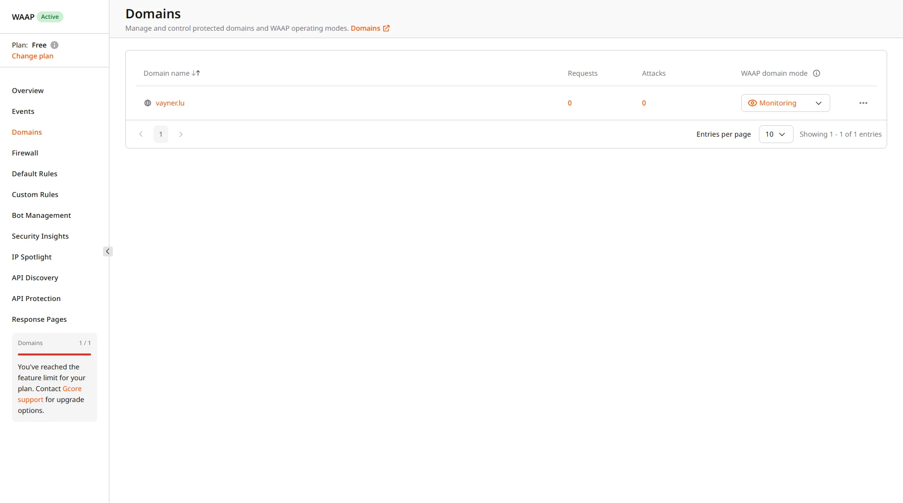 Domains page in the Customer Portal
