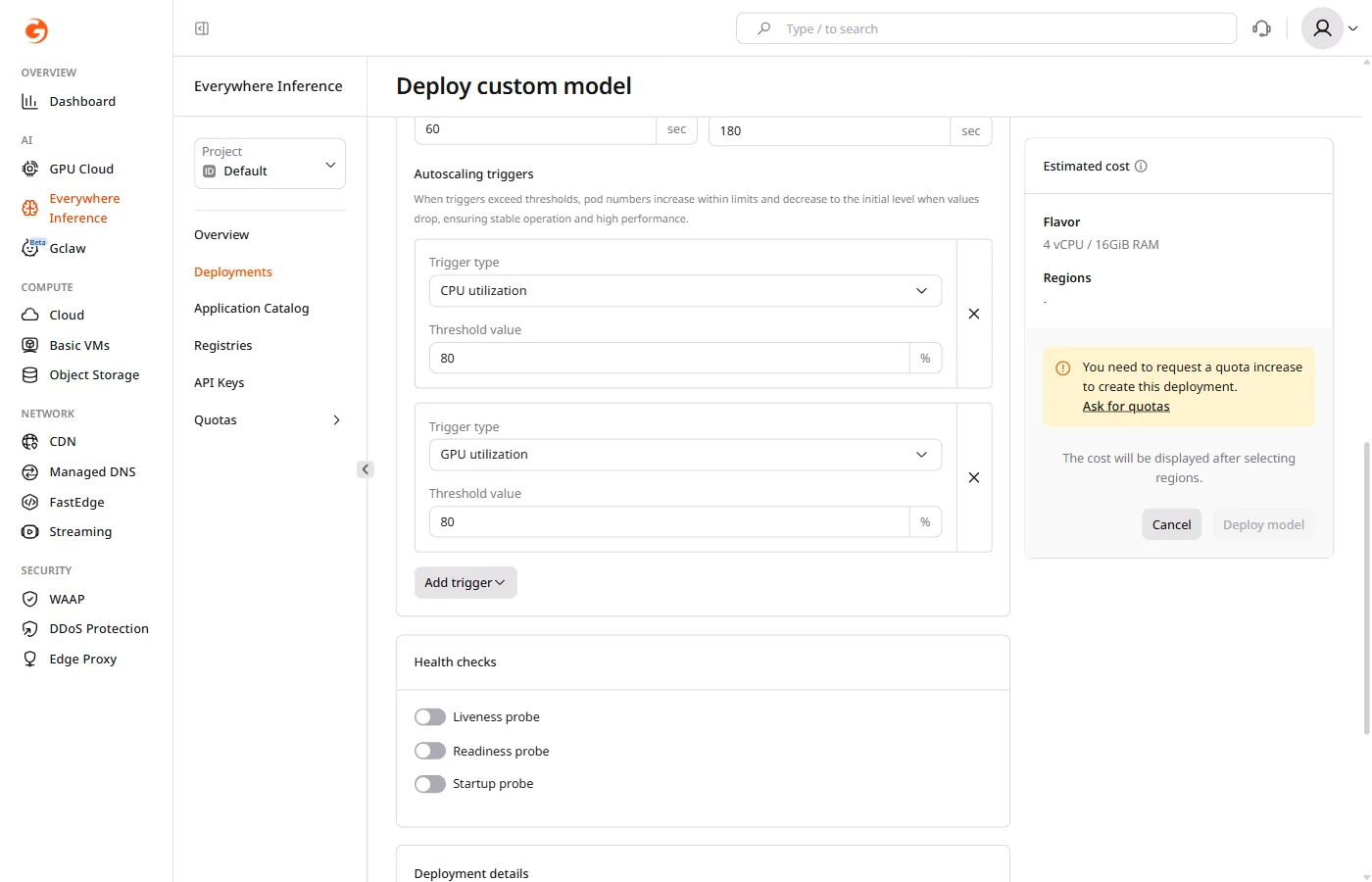 Autoscaling triggers and Health checks sections