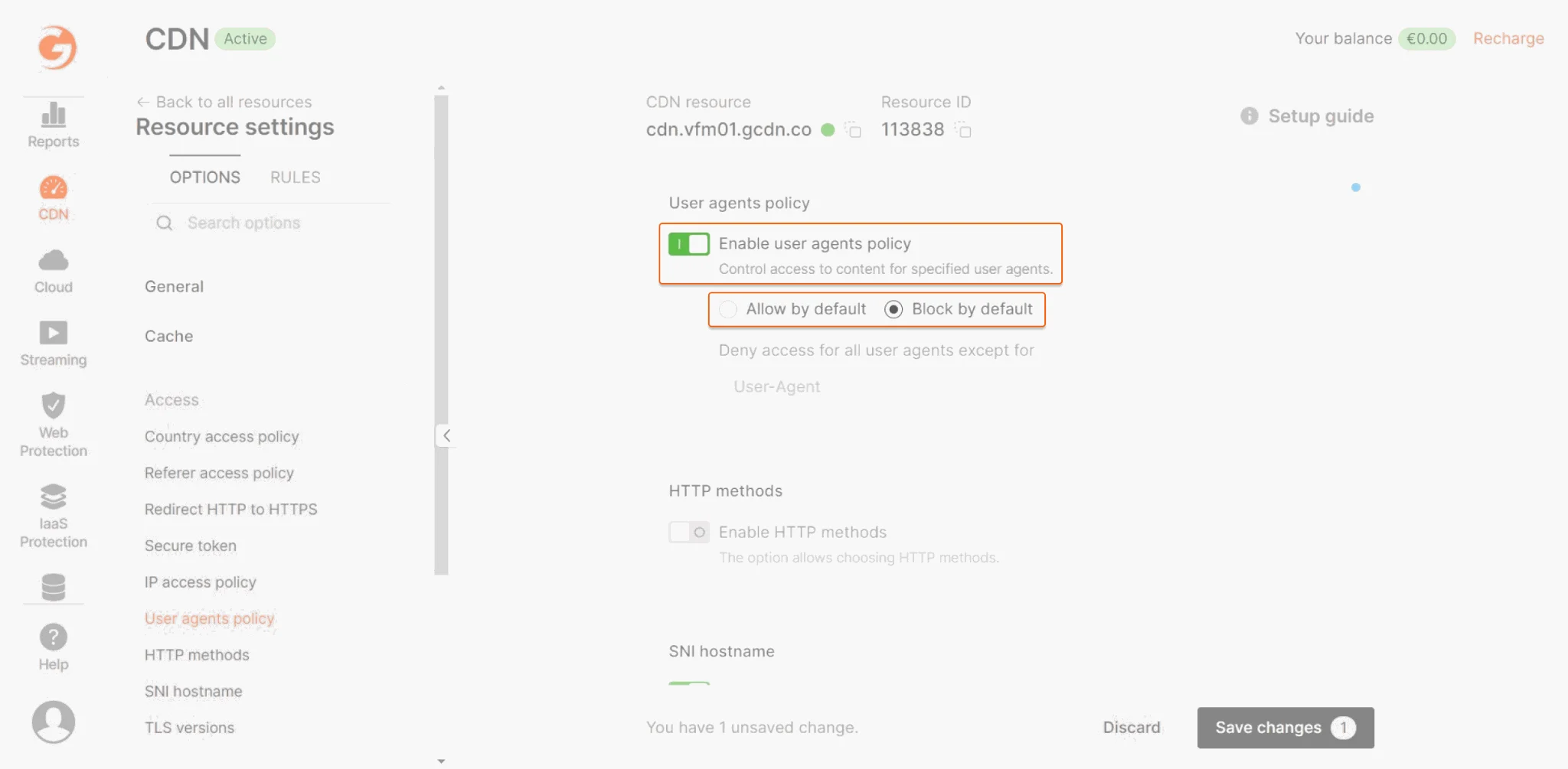 Enable user agents policy