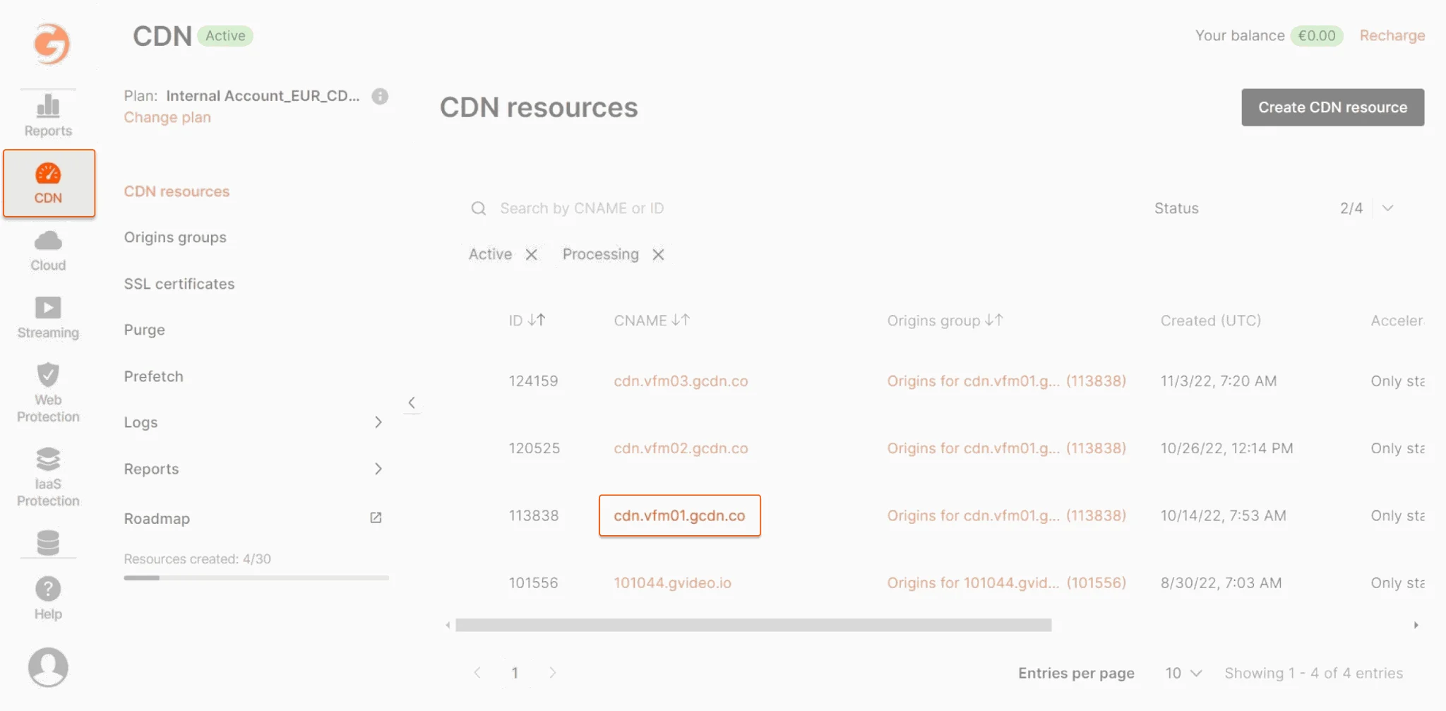 Set via the Gcore Customer Portal