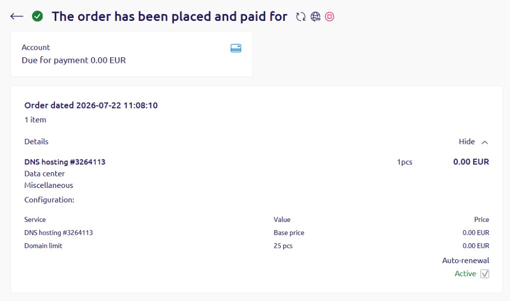 Order confirmation