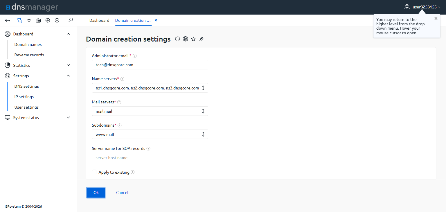 DNS settings