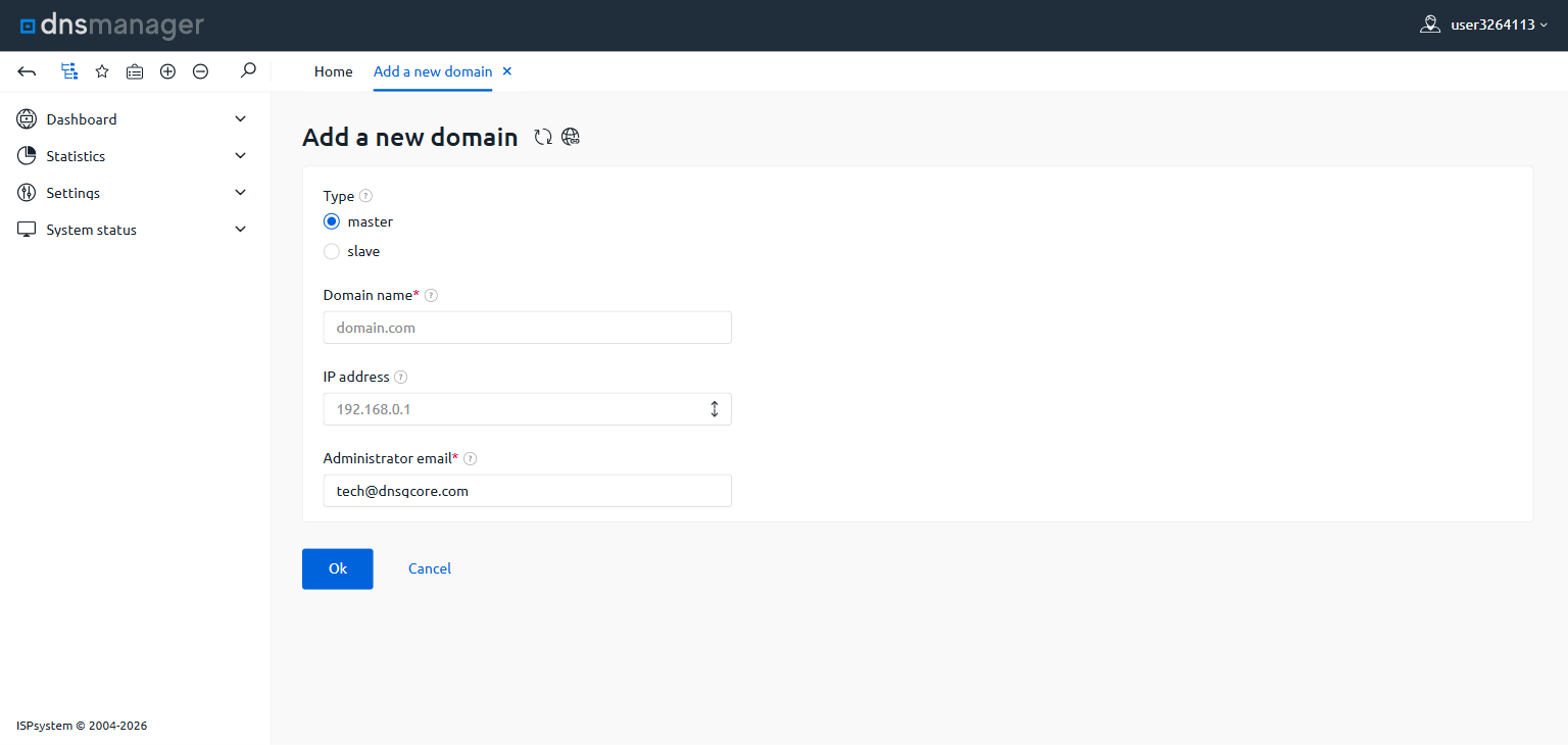 Add a new domain form