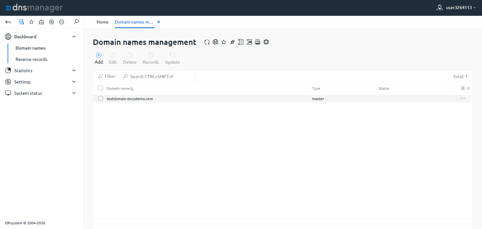 Domain names management list