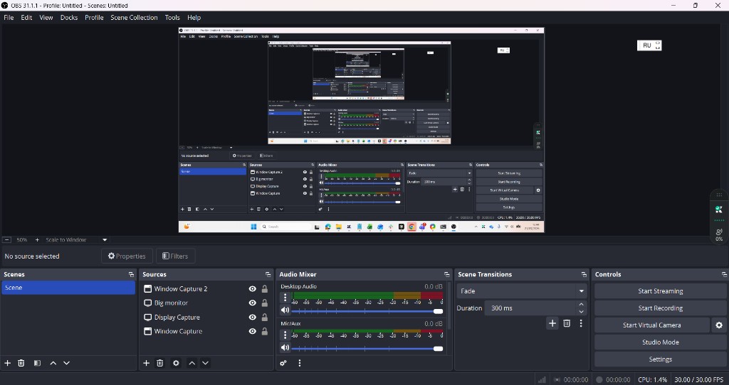 OBS main window showing the Controls panel with the Start Streaming button