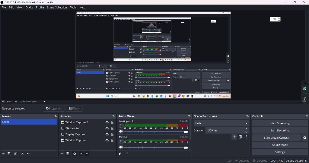 OBS main window showing the Controls panel with the Start Streaming button