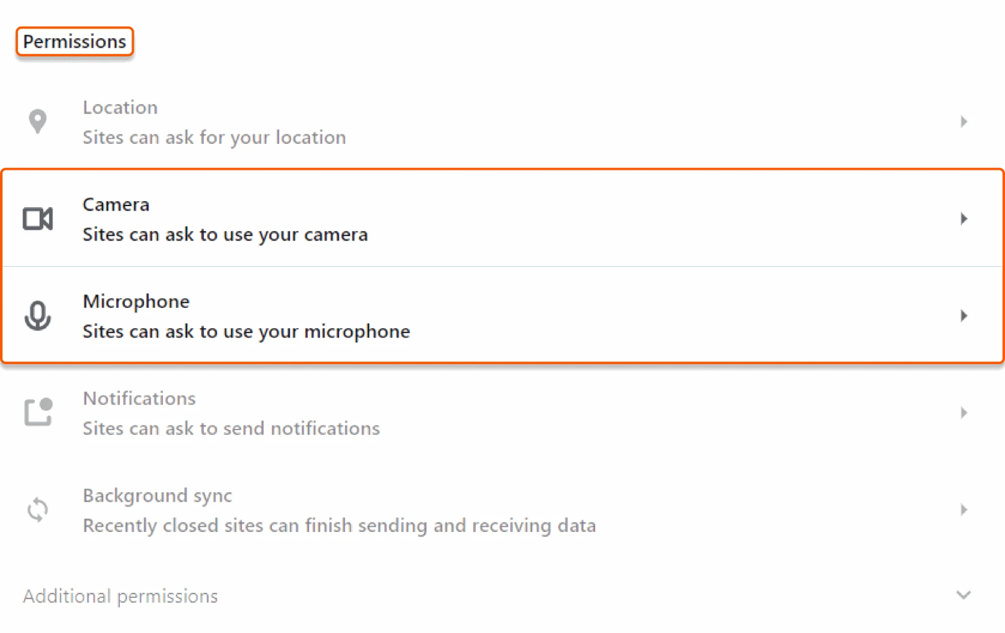 Permissions section