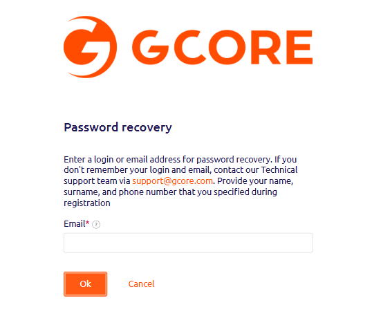 Password recovery page with email input