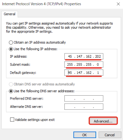 Windows Advanced TCP/IP settings button
