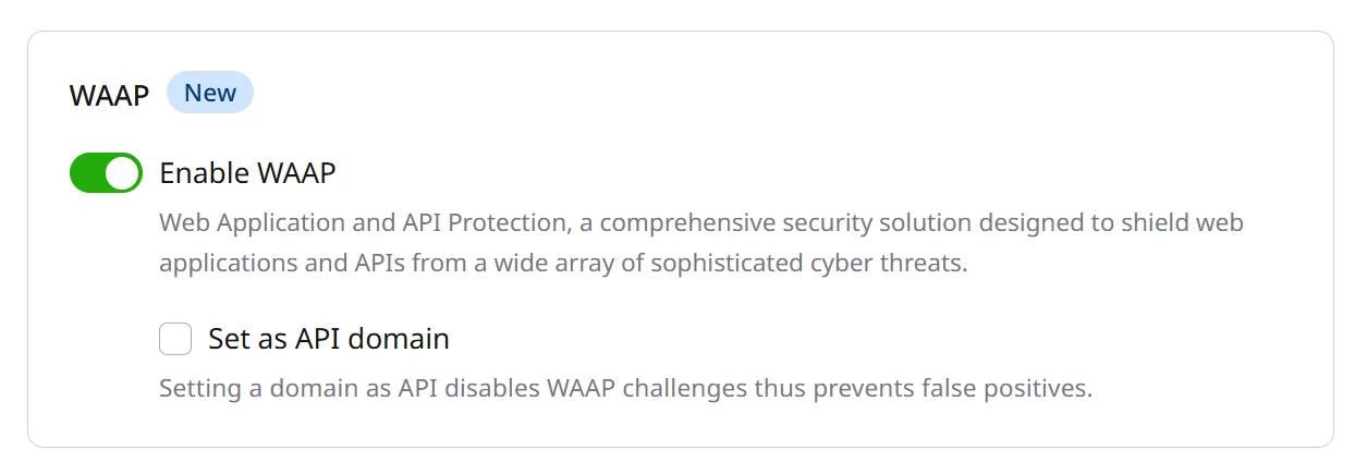 Enable WAAP toggle in CDN resource creation form