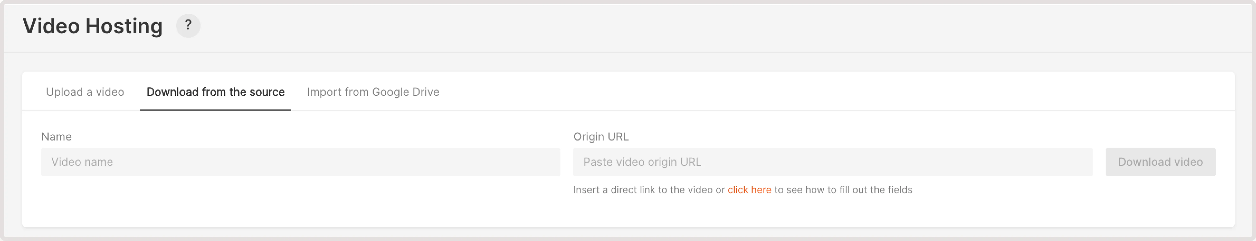 Video Hosting tab