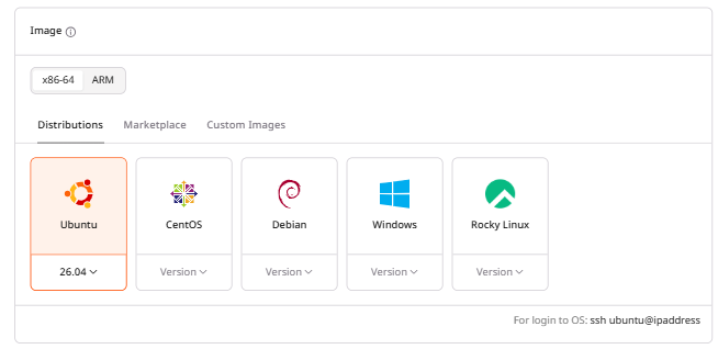 A menu with available OS images