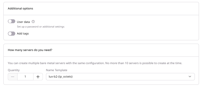 A menu with an option to choose a number of servers