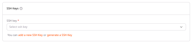 A menu with SSH key settings