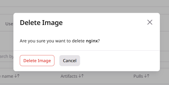 Delete Image confirmation dialog asking whether to delete the nginx image