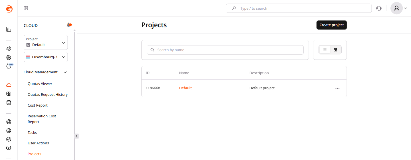 A list of projects with the highlighted project name