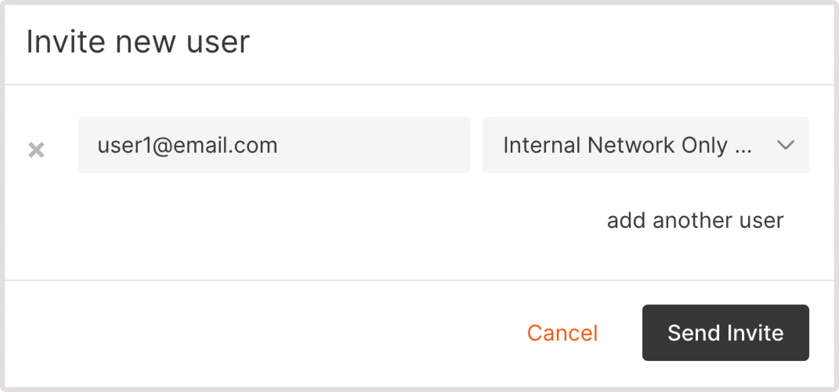 The invite user window