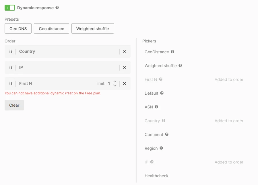 Dynamic response configuration