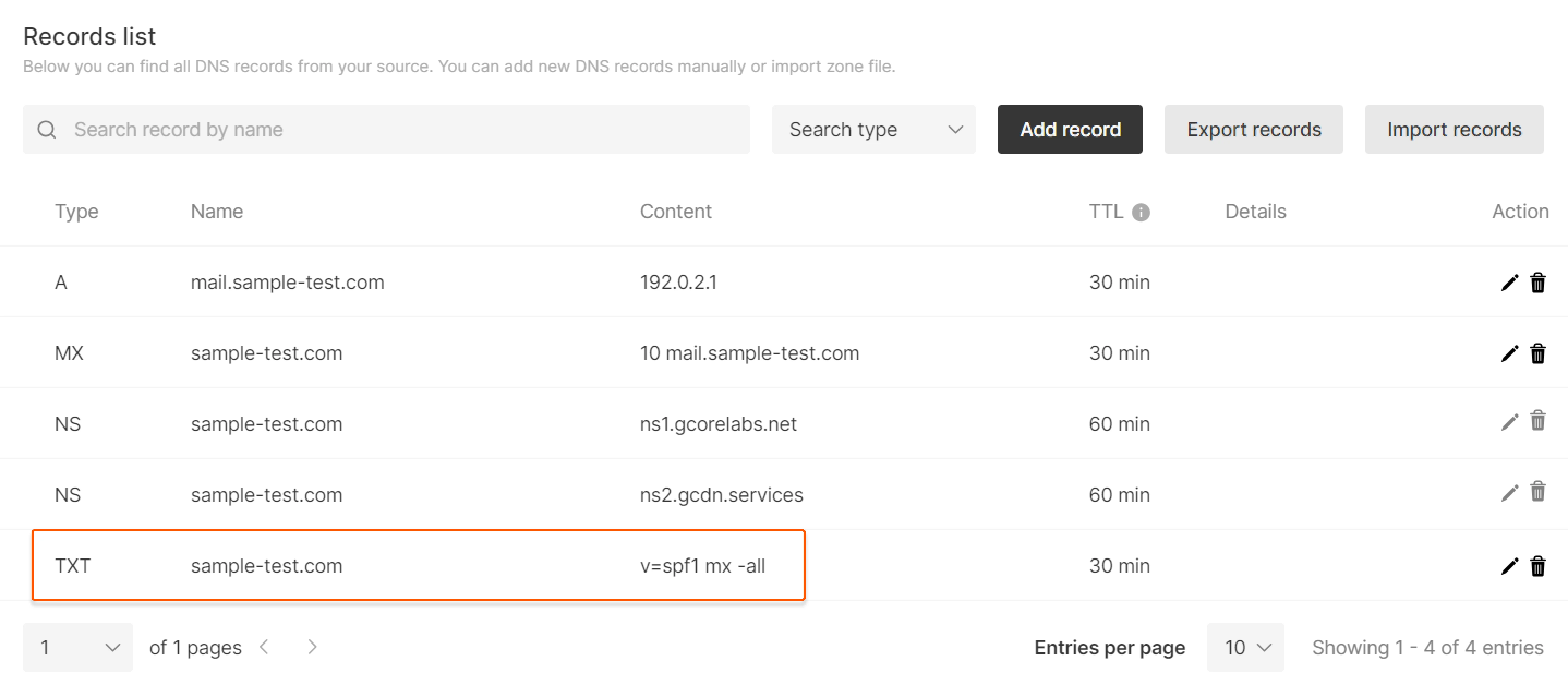 Adding a TXT record