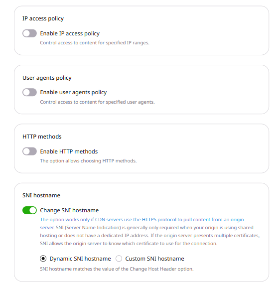 SNI hostname section with Dynamic SNI hostname selected