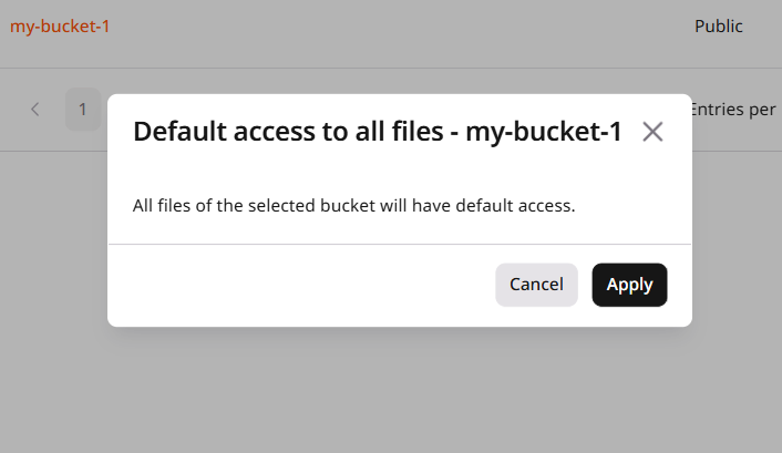 Confirmation dialog for reverting the bucket to default private access
