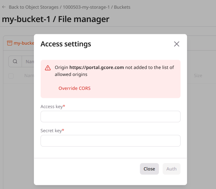 Override CORS dialog
