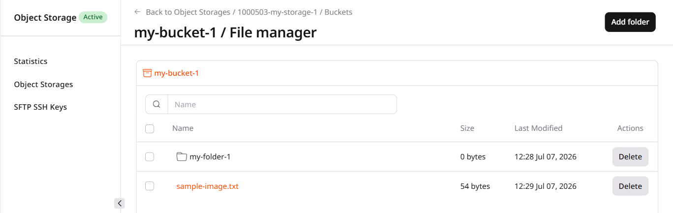 File manager with uploaded file and folder
