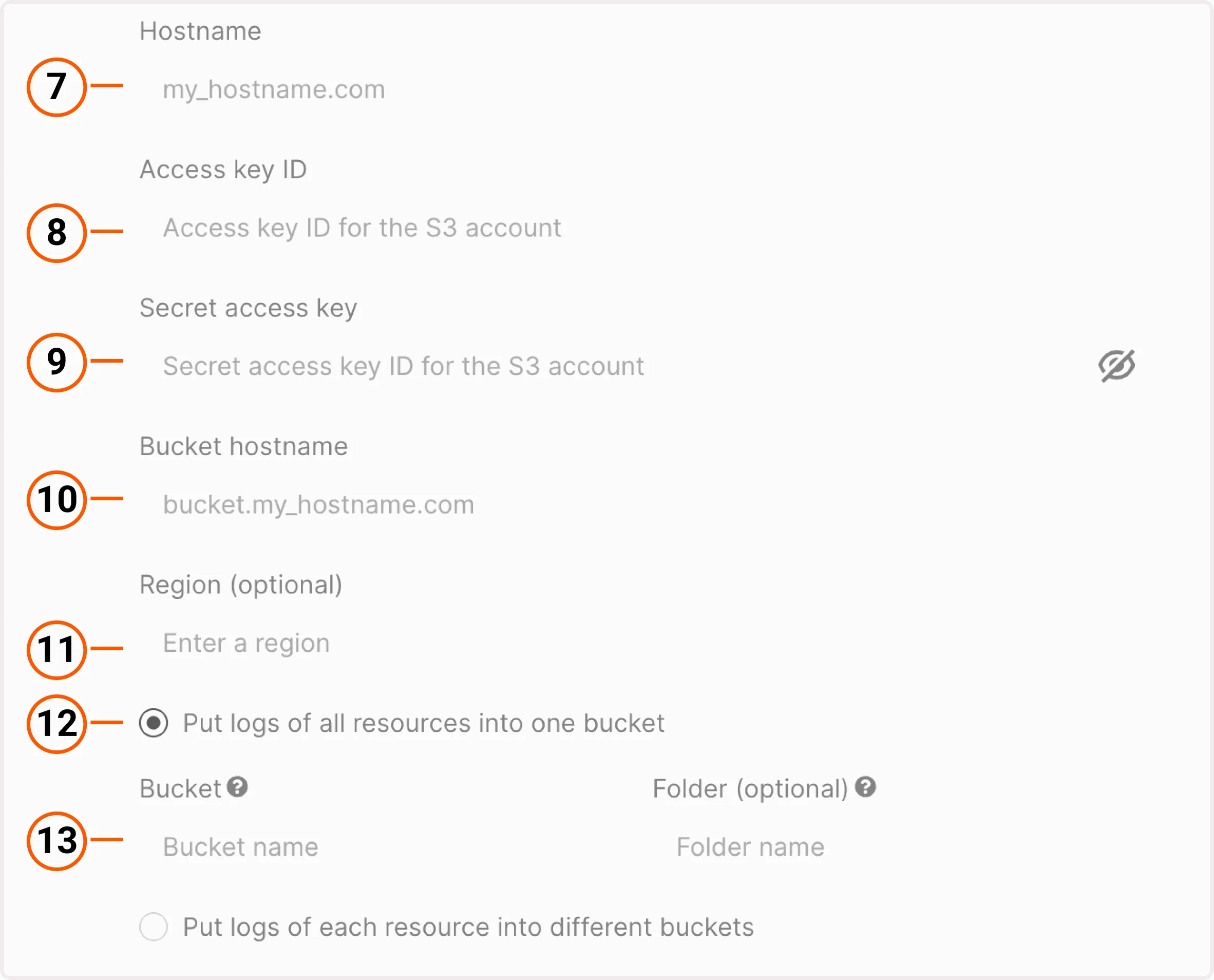 Raw logs settings for 3-rd party S3 storage