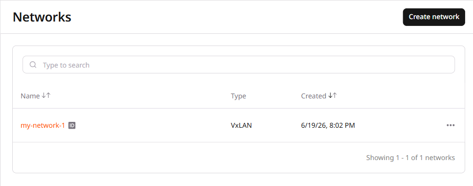 Networks page open in the Customer Portal