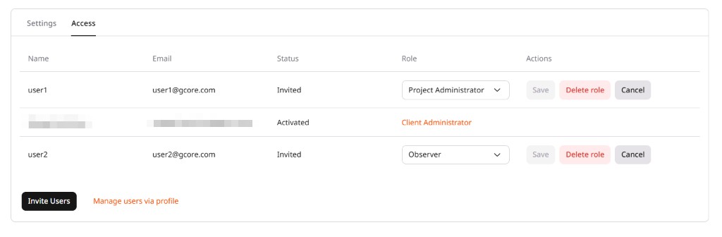 Access tab with the Delete role button highlighted