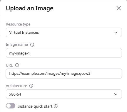 Upload an Image form with the image name and URL fields filled in