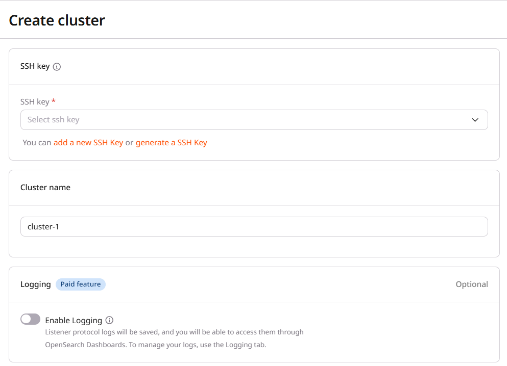 Cluster name field on the create form