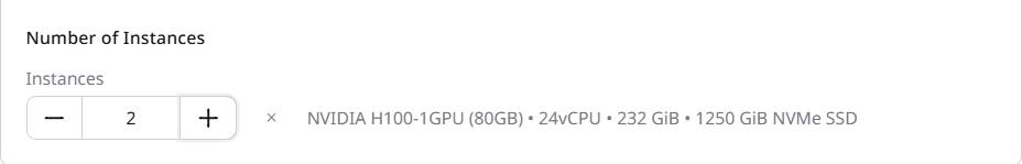 Number of Instances section with plus/minus controls and selected flavor summary