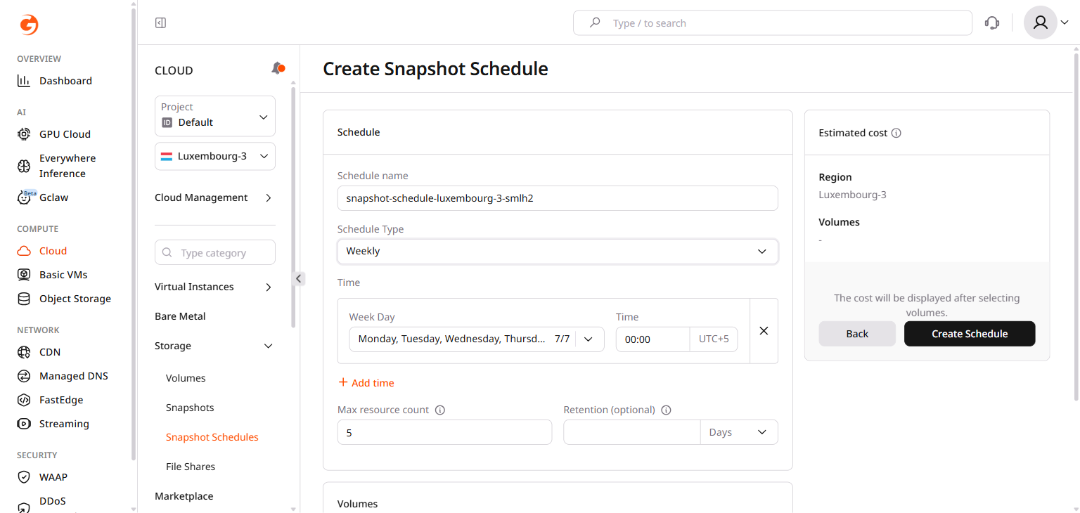 Weekly schedule fields with week day selector and time field