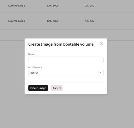 Dialog to select image and and architecture