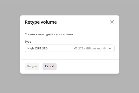 Dialog asking to select a new volume type